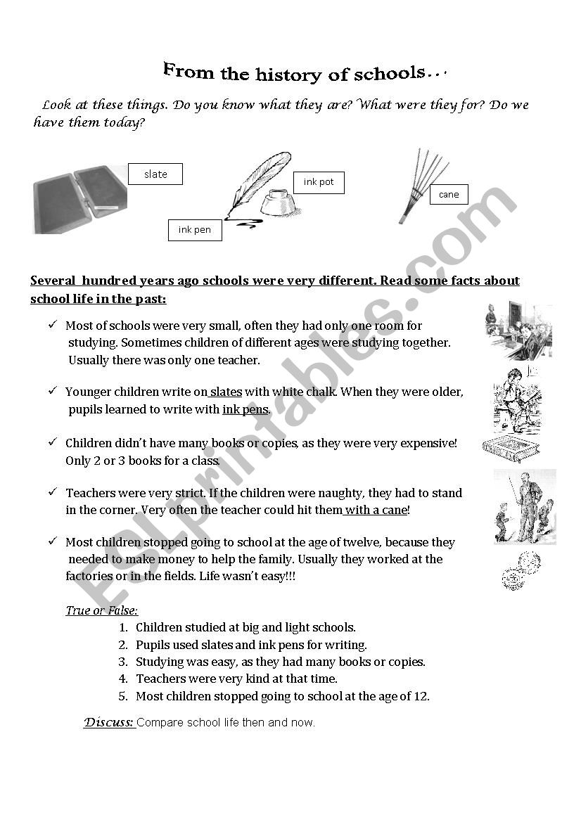 schools from the past worksheet