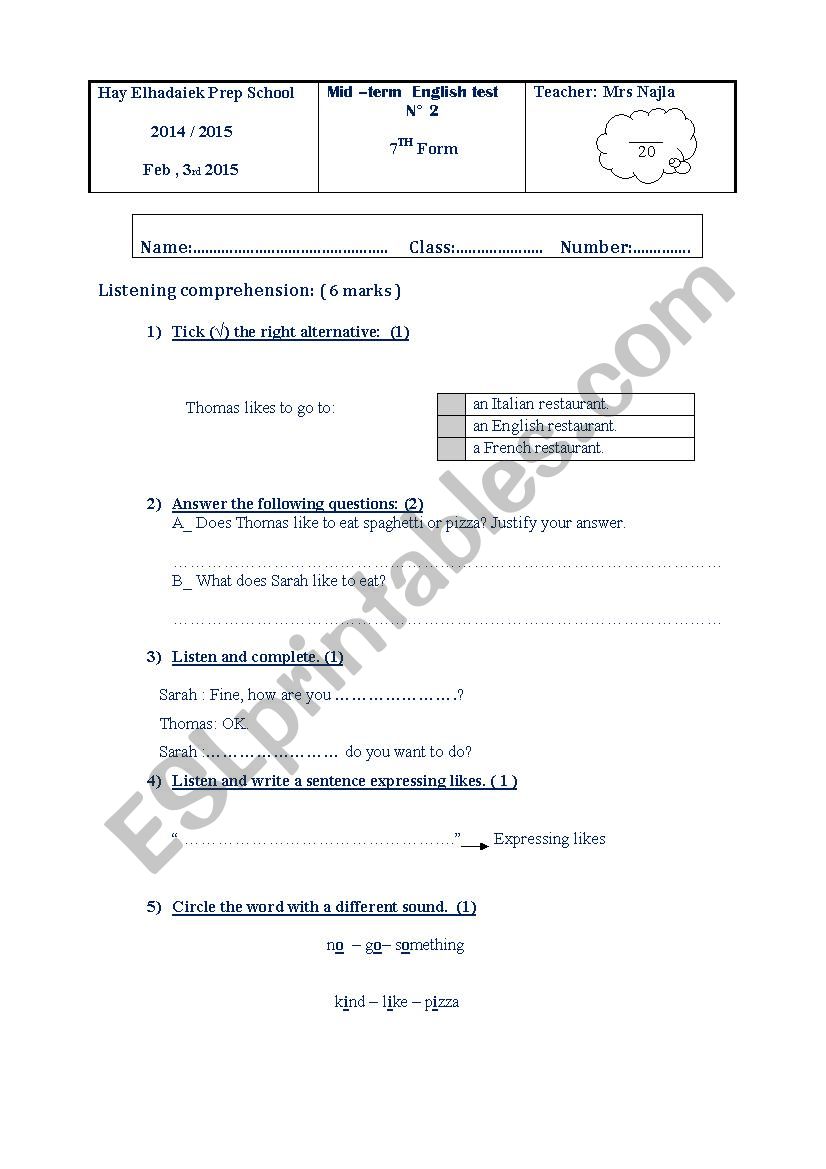 mid term test 2 worksheet