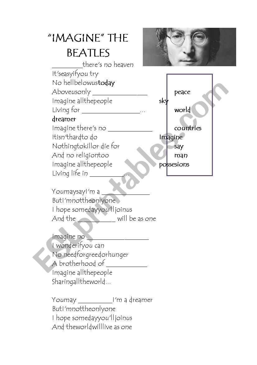 Imagine John Lennon worksheet