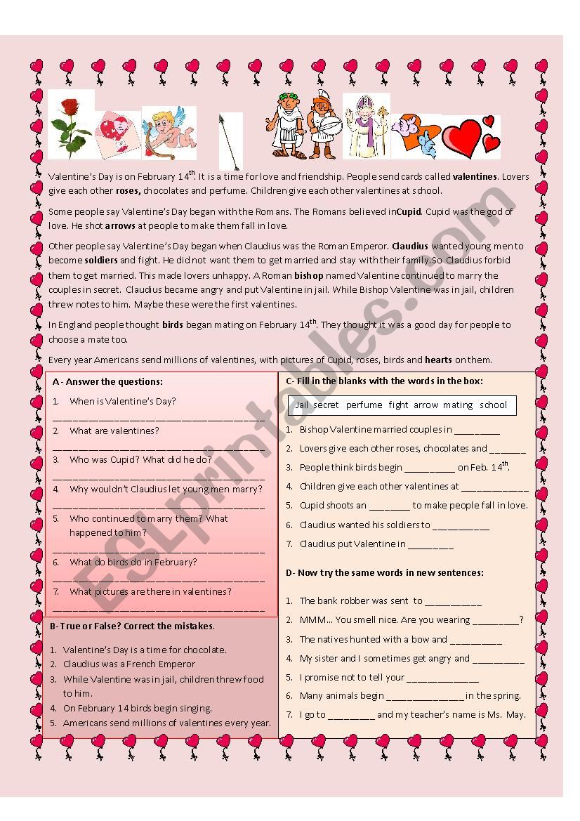 Valentines Day worksheet