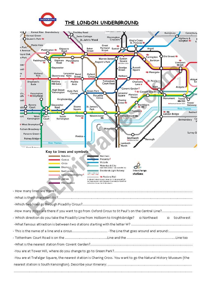 The London Underground worksheet