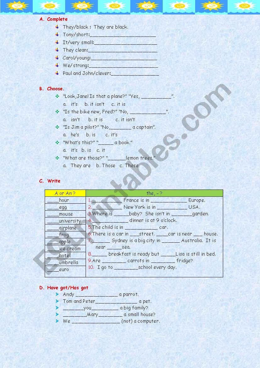 Grammar Exercises worksheet