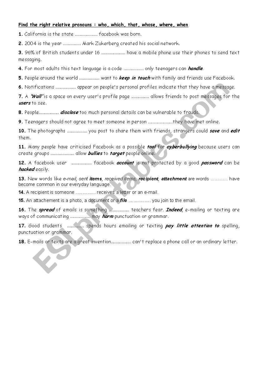 relative pronouns social network