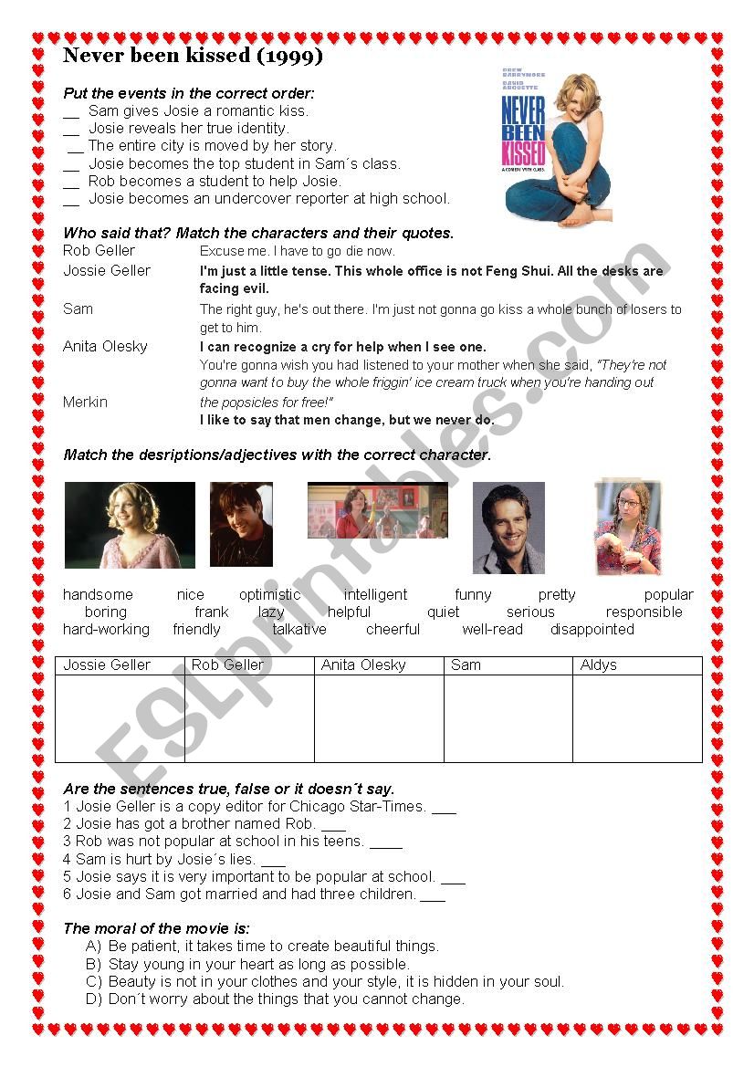 Never Been Kissed worksheet worksheet