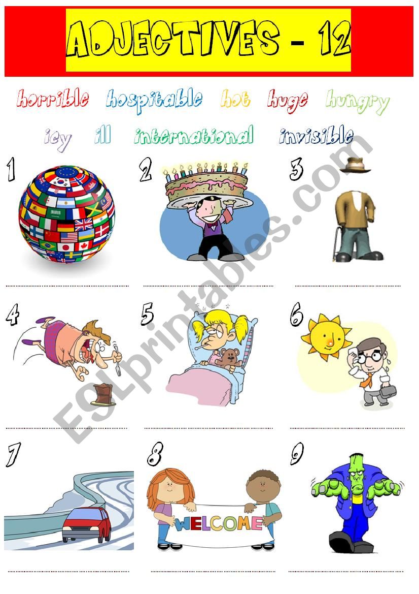 adjectives - 12 worksheet