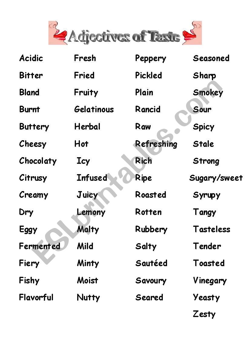 for 1 grade synonyms worksheets free TASTE ESL ADJECTIVES worksheet by  OF reliableteacher