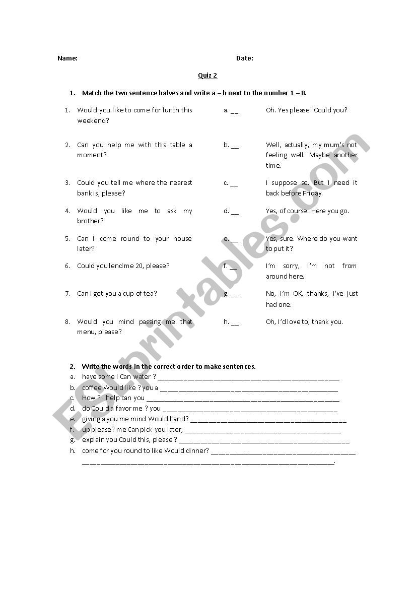 quiz worksheet