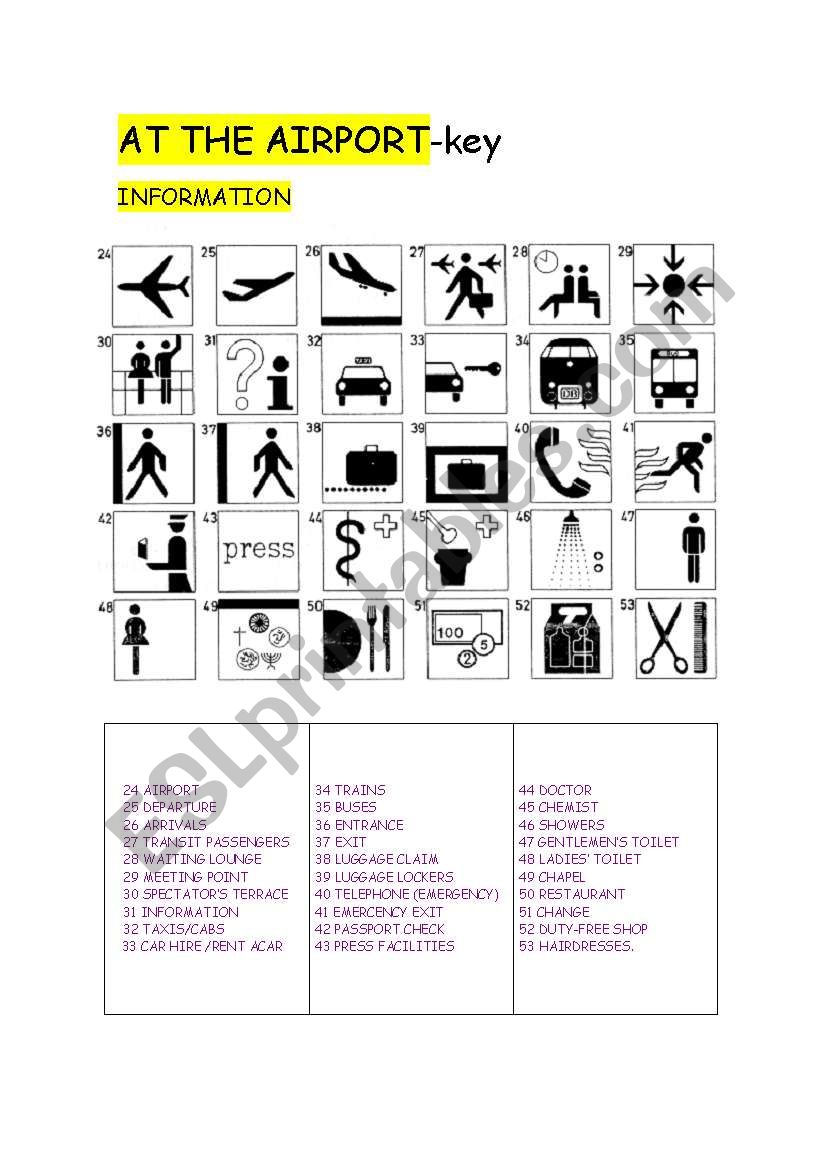 airport information - key  worksheet