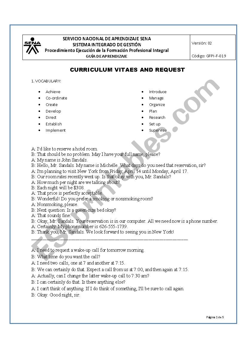 CV vocabulary and cover letter