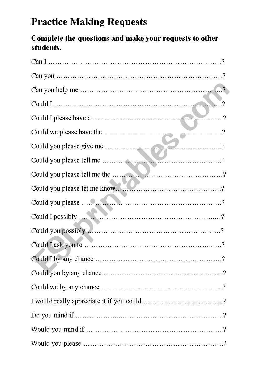 Making a Request worksheet