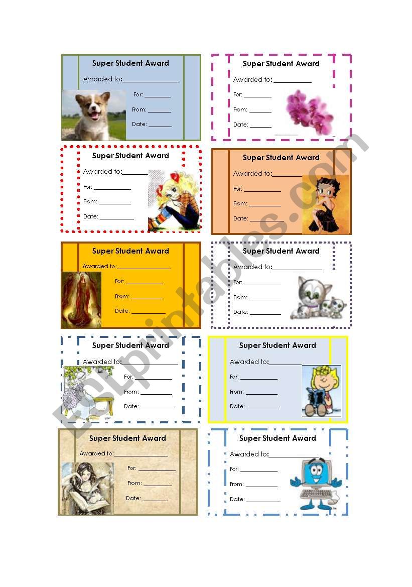 Super student award worksheet