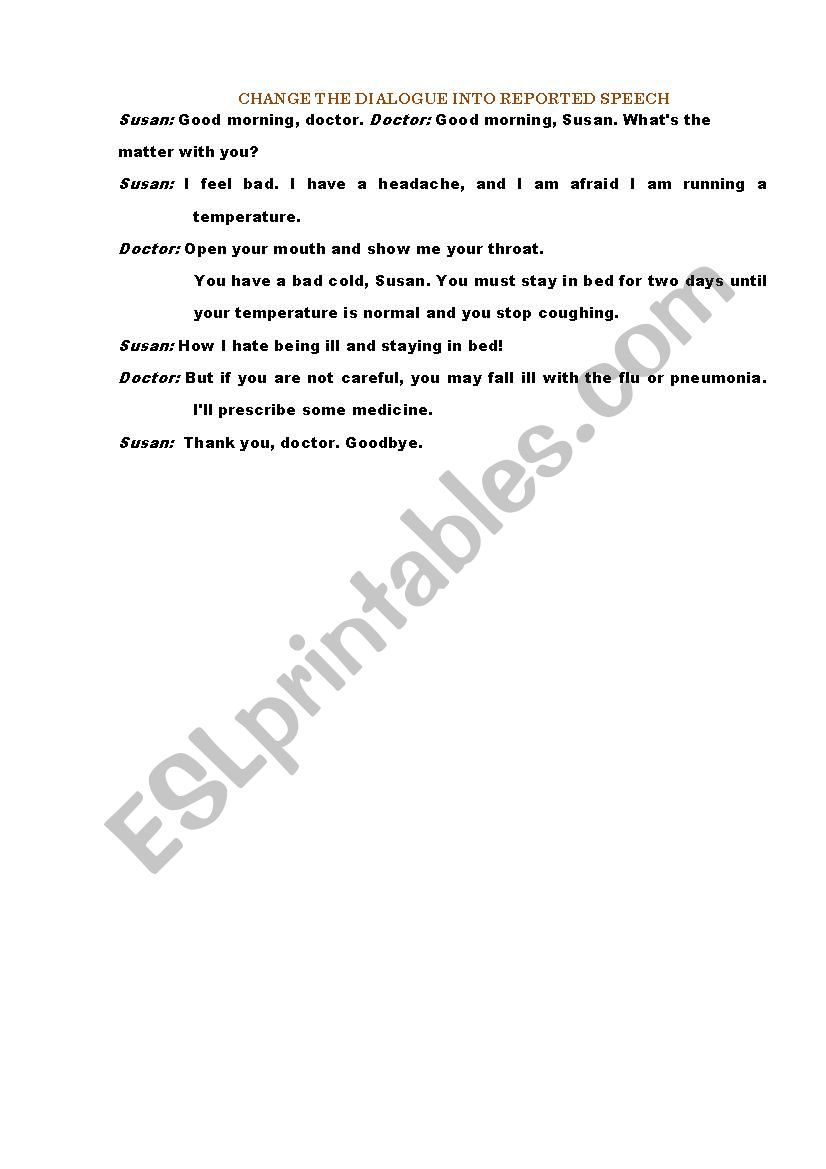 reported speech worksheet