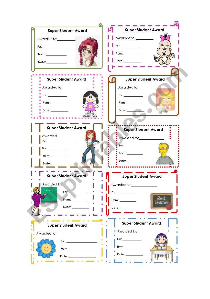 Super student award worksheet