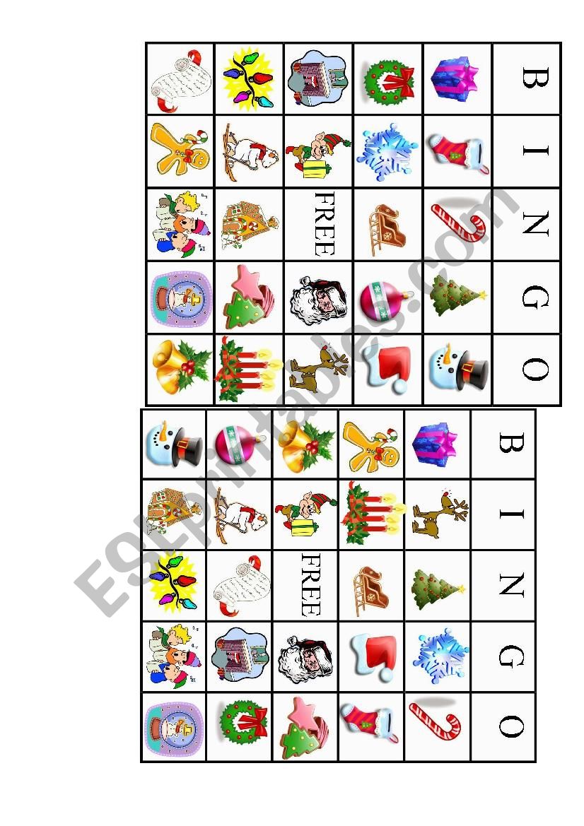 christma bingo cards worksheet
