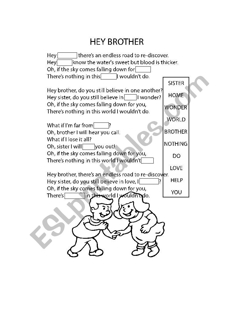 Hey brother Song worksheet