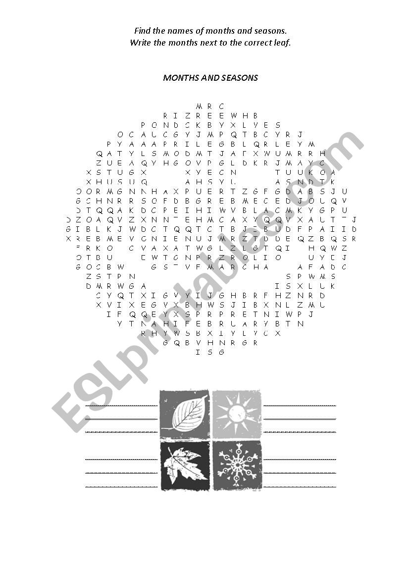 months and seasons wordsearch worksheet