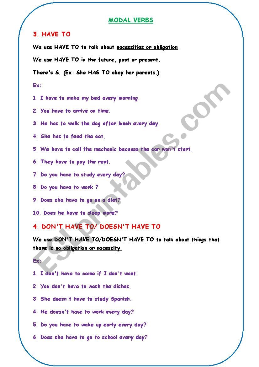 Modal verbs: have to  worksheet
