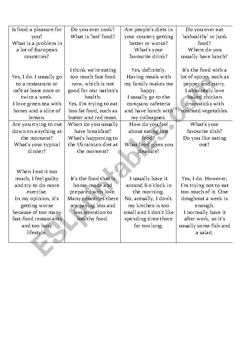 Q & A: Food worksheet