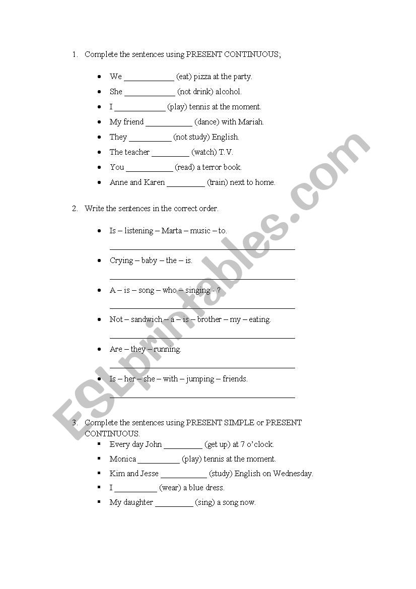 Present Continuous  worksheet