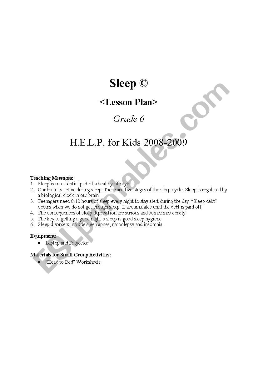 Sleep worksheet