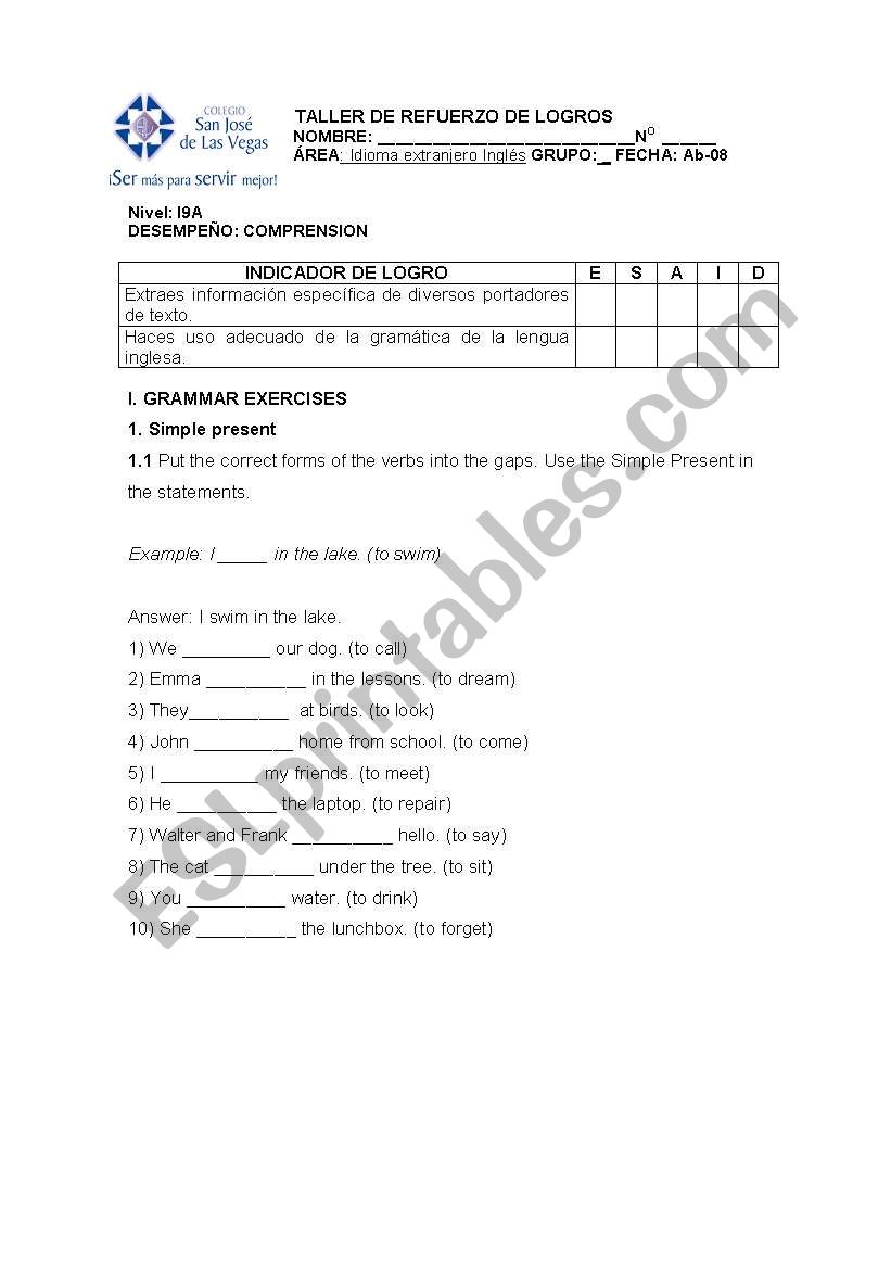 Fill in the blanks worksheet