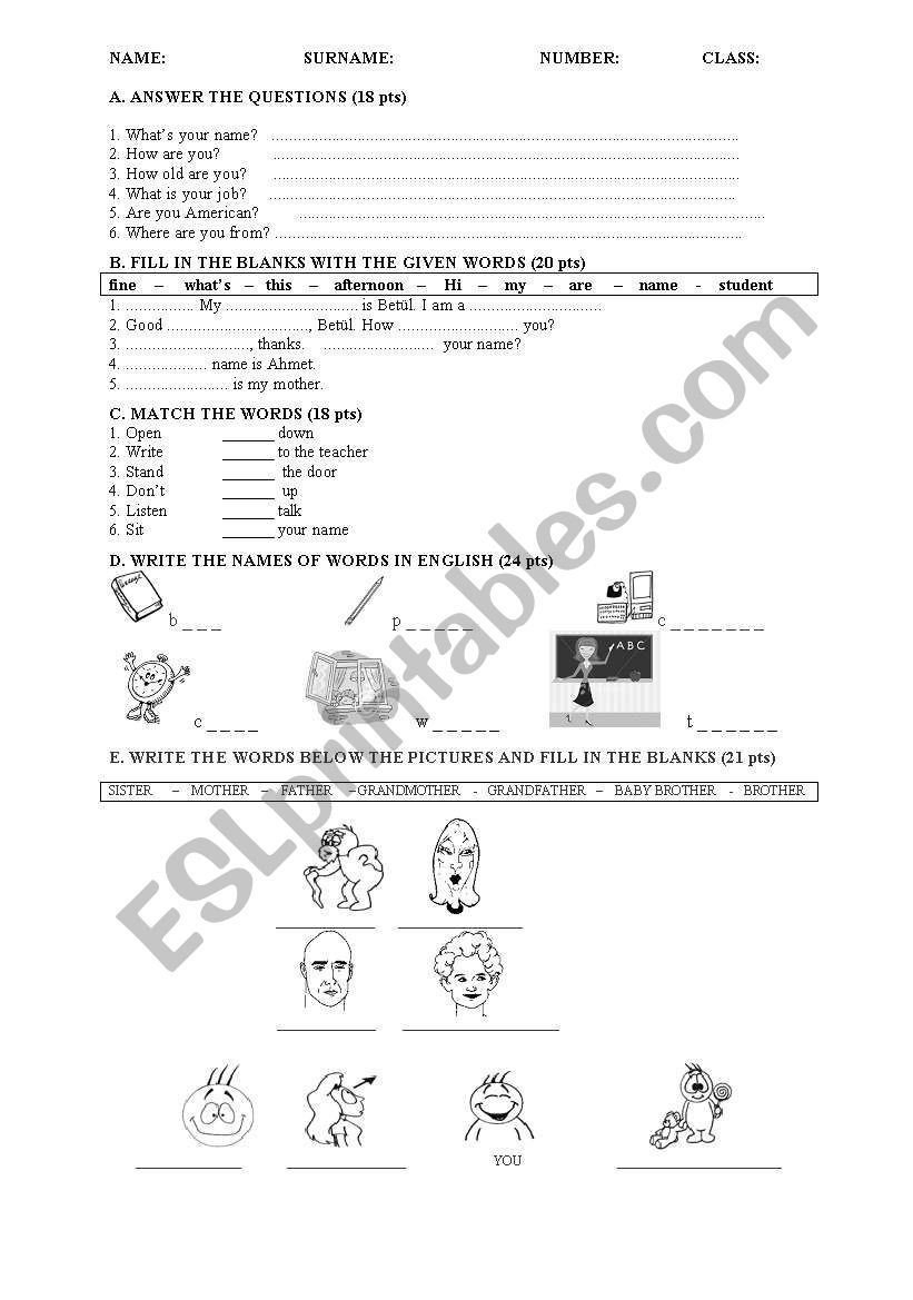 quiz for beginners-starters worksheet