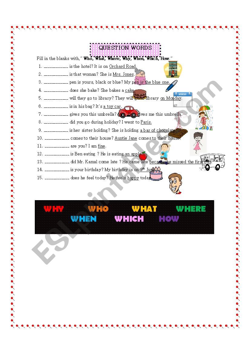 Question Words exercise worksheet