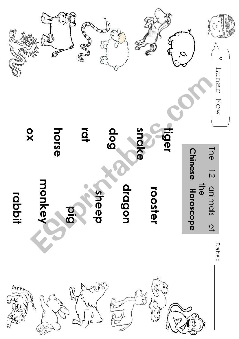 The Chinese Zodiac animals worksheet