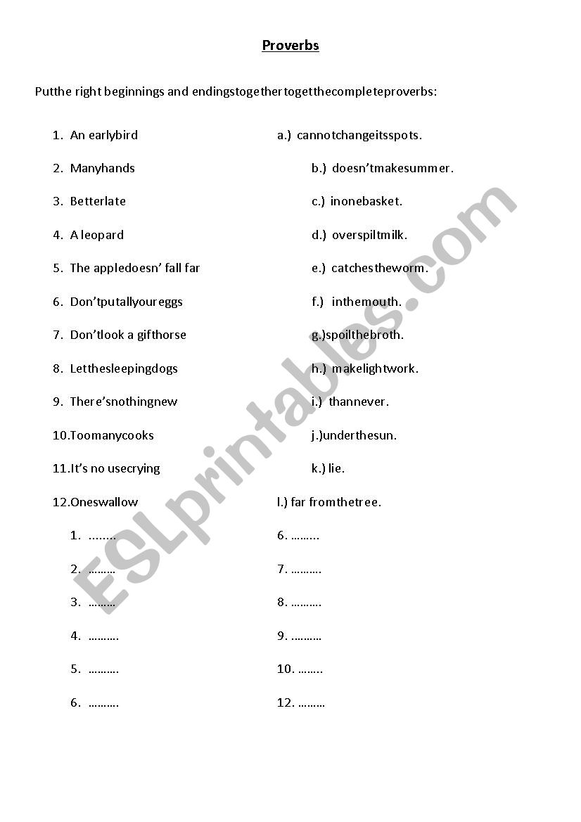 proverbs worksheet