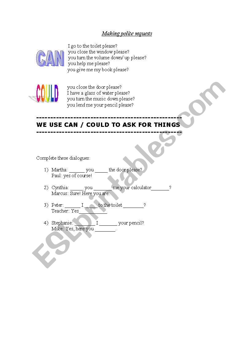 Polite requests worksheet