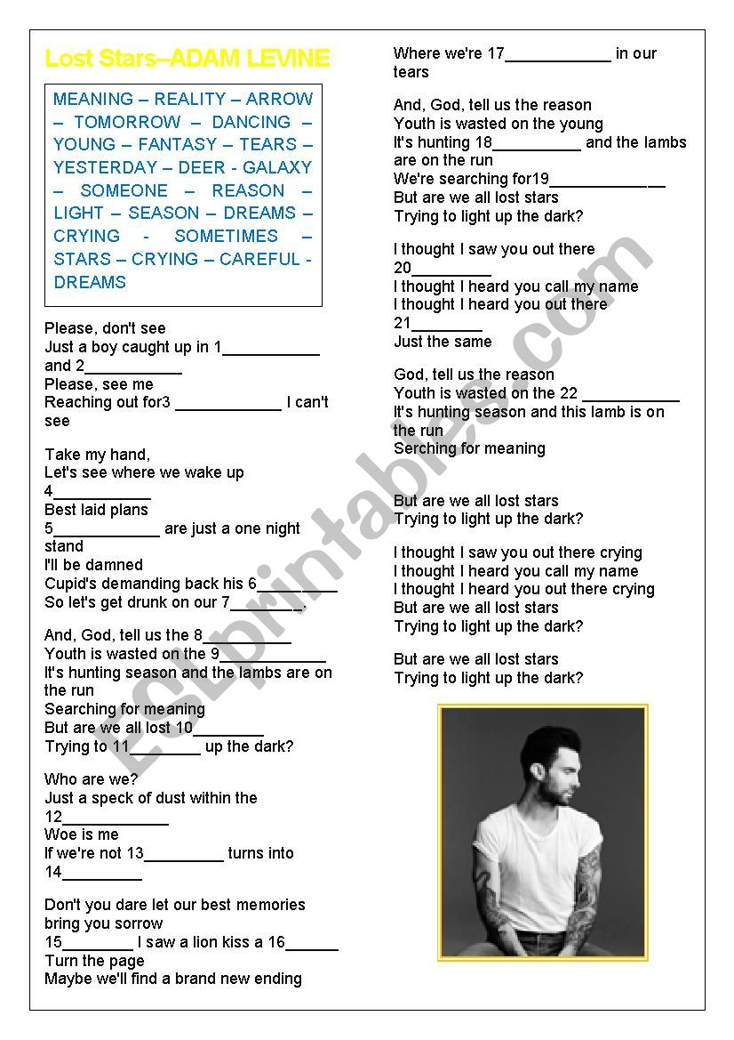 Lost Stars - Adam Levine worksheet