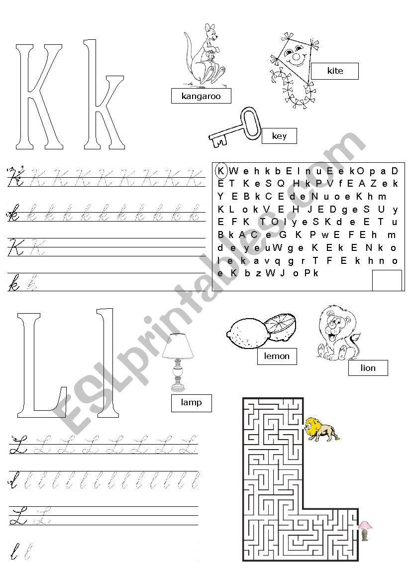Letters K L worksheet