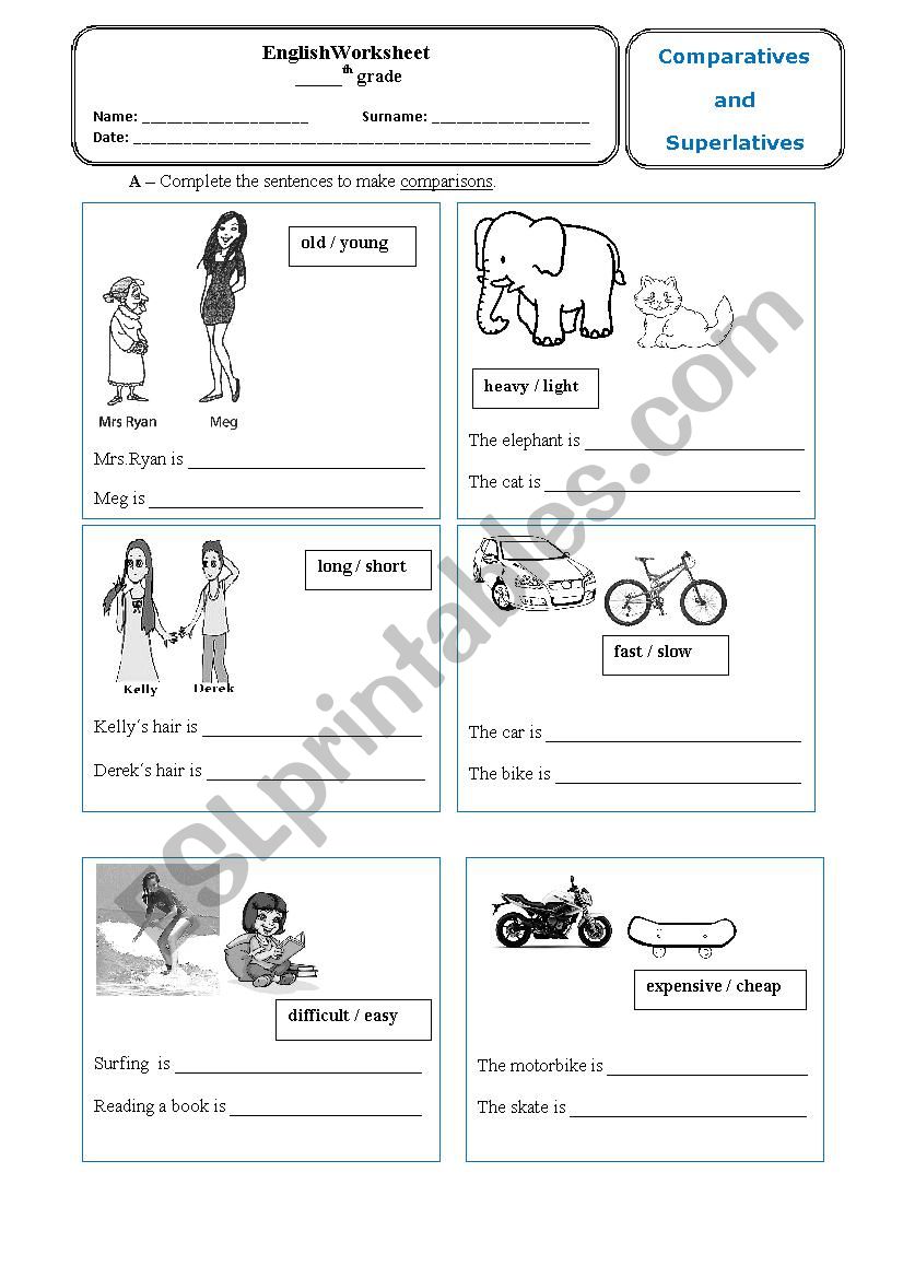 Adjective degrees worksheet