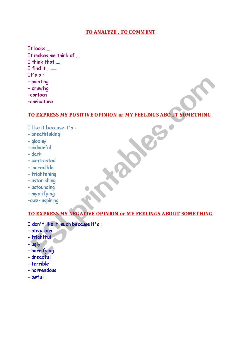 Analyze a picture worksheet