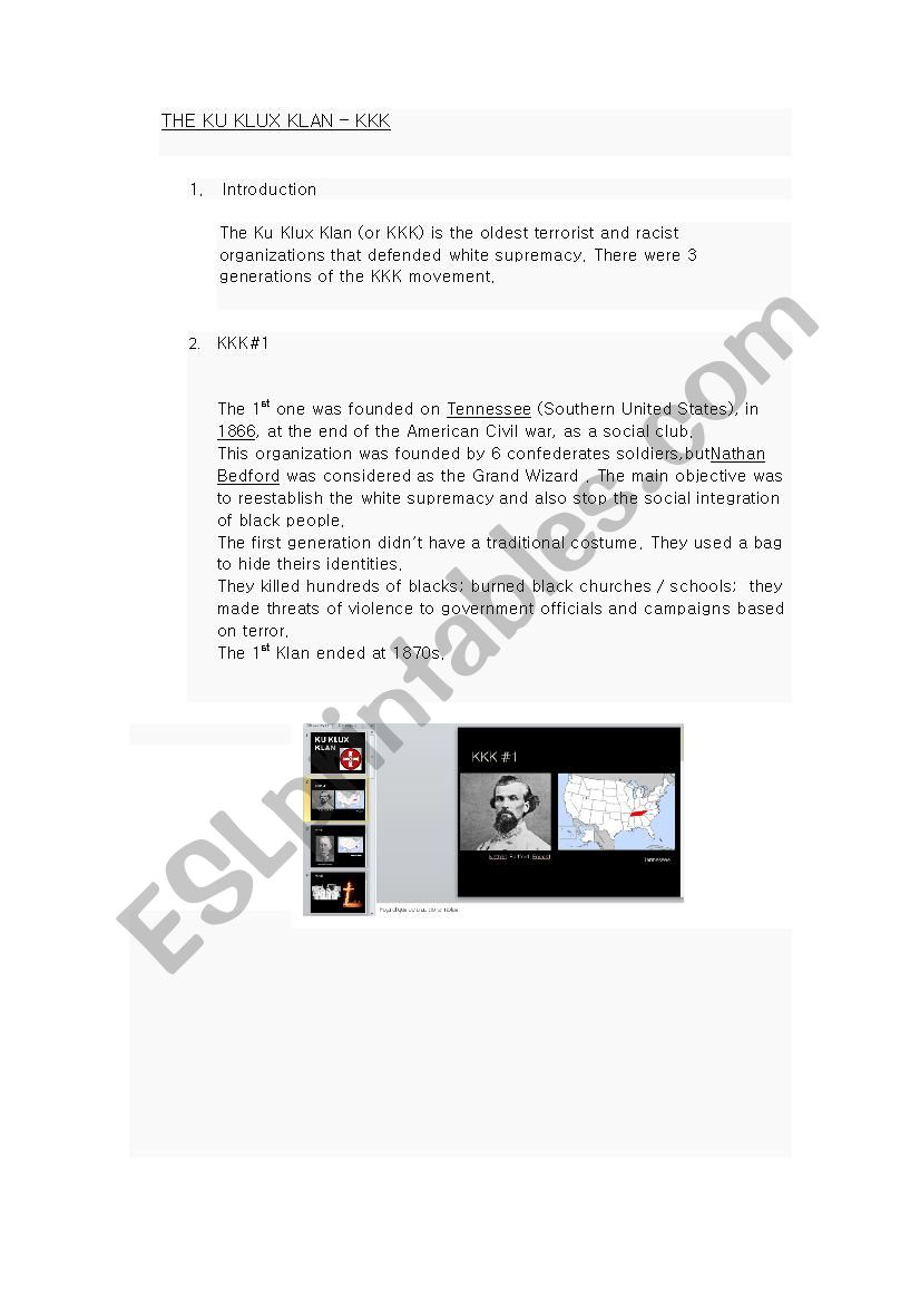 KKK - Ku klux Klan worksheet