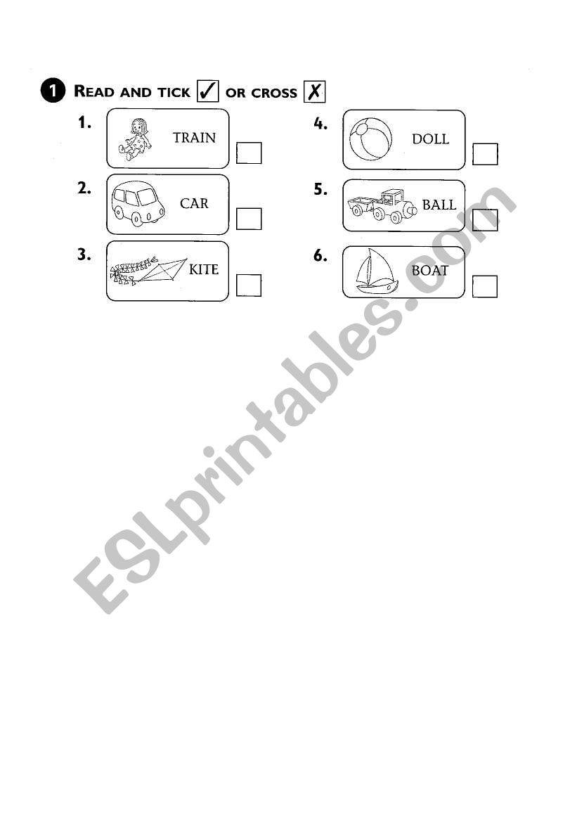 TOYS_ Read and tick or cross worksheet