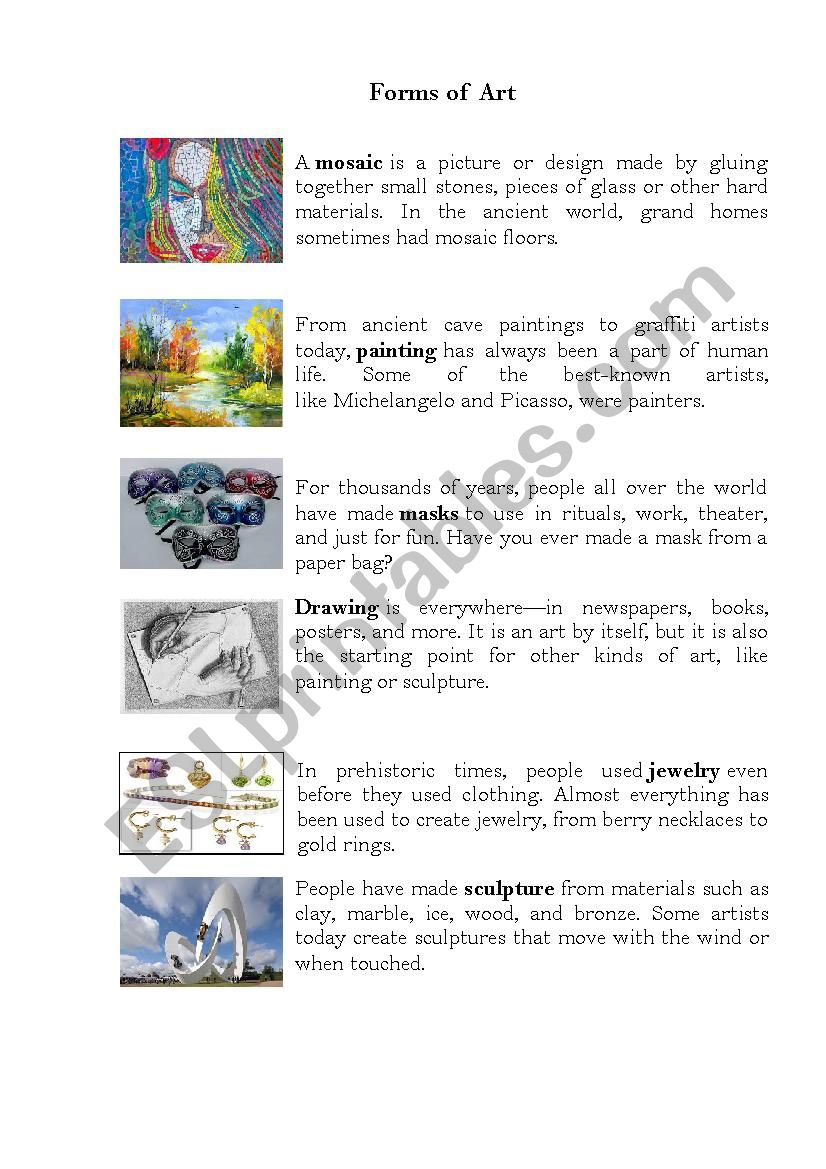 Art. Forms of art worksheet