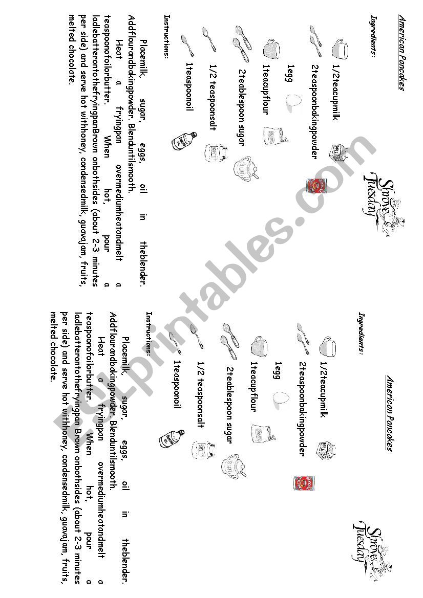 Pancakes day worksheet