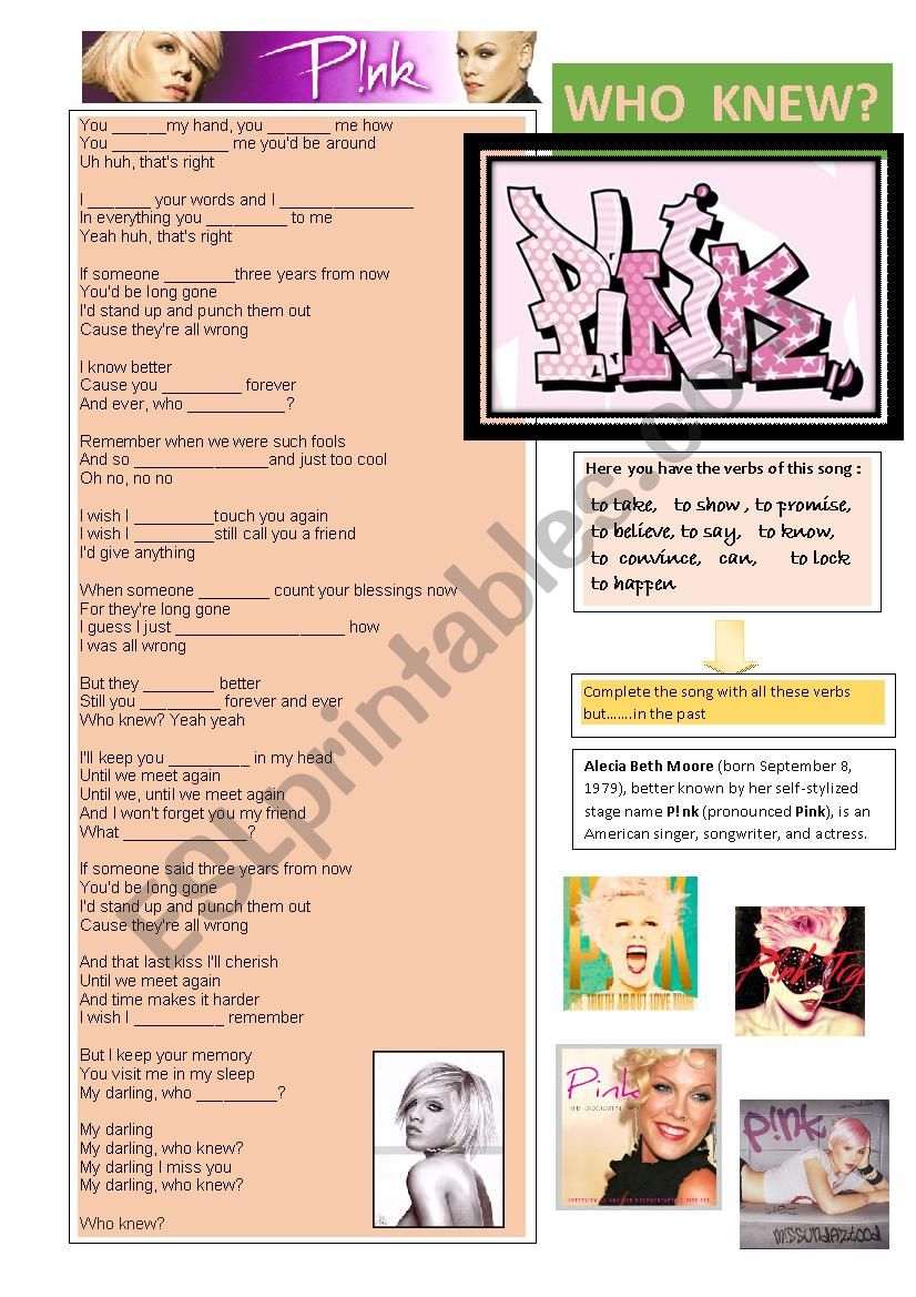 who knew -pink worksheet