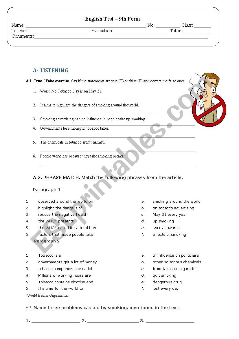 Addictions worksheet