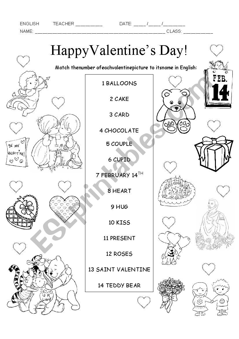 Valentines day activity worksheet