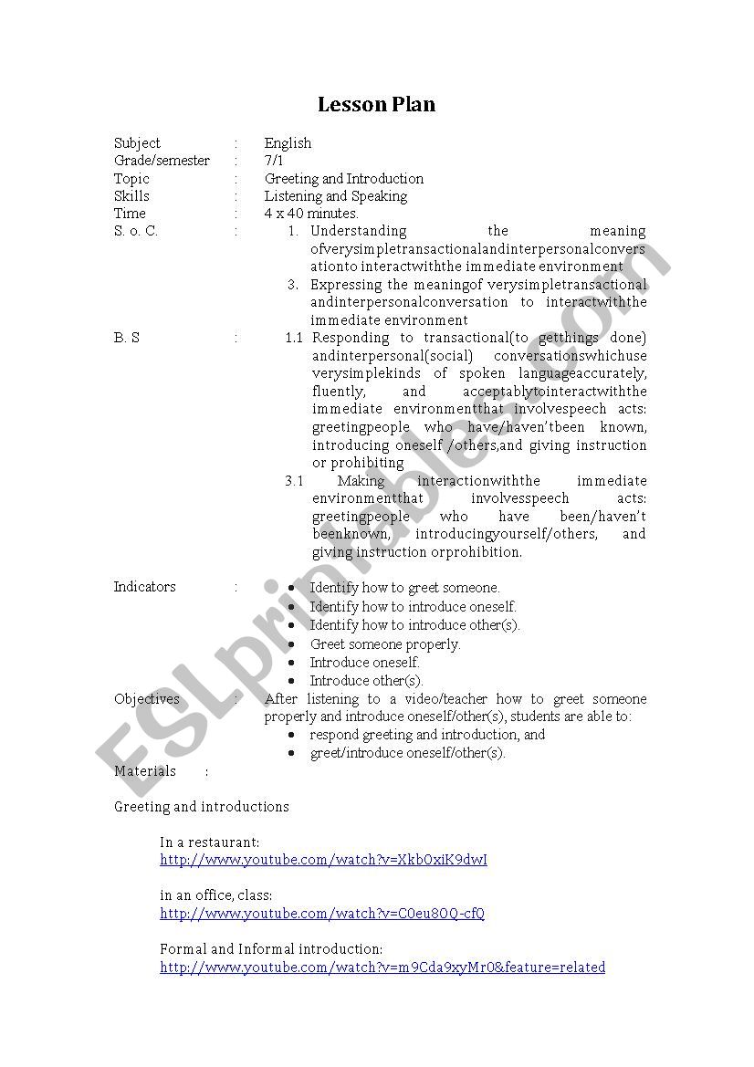 Greetings worksheet