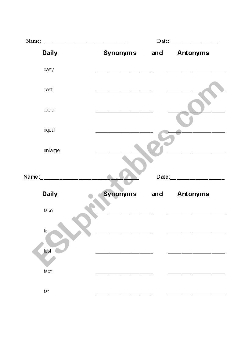 Synonyms and Antonyms 5B worksheet