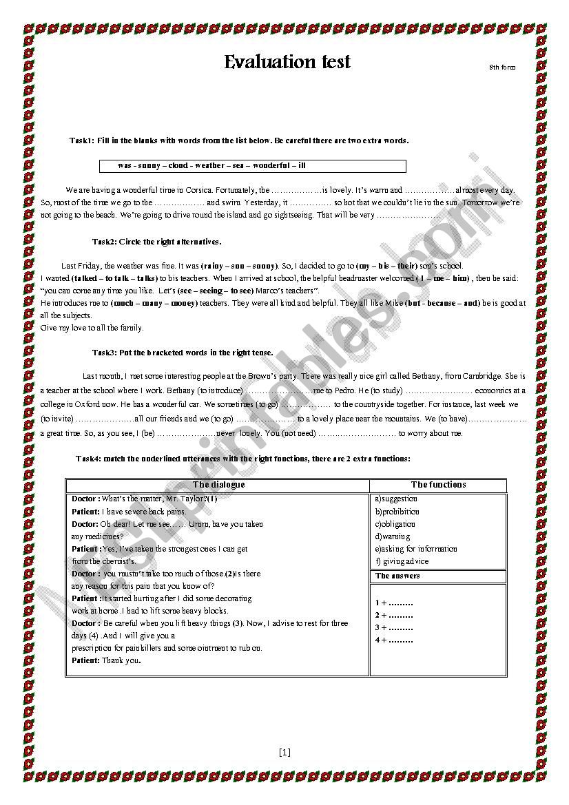 evaluation test worksheet