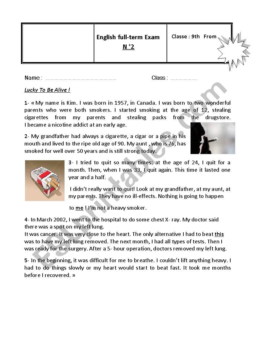 end of term test 2 9th form worksheet