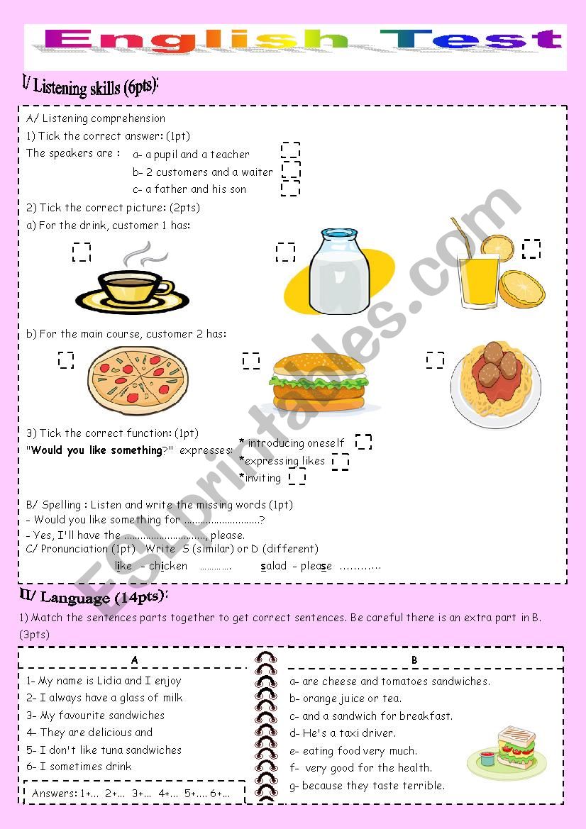 English Test worksheet