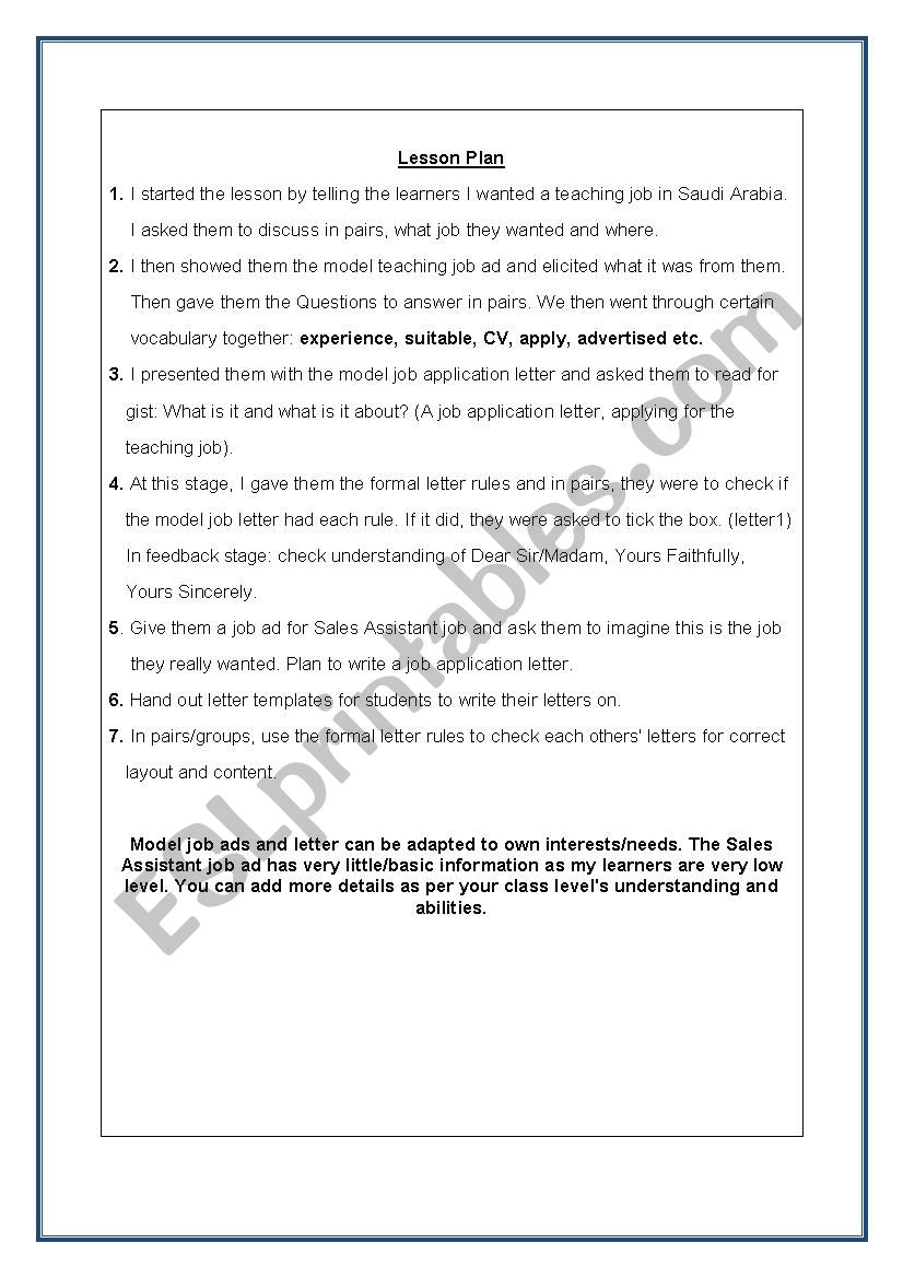 Writing A Formal Job Application Letter Complete Lesson