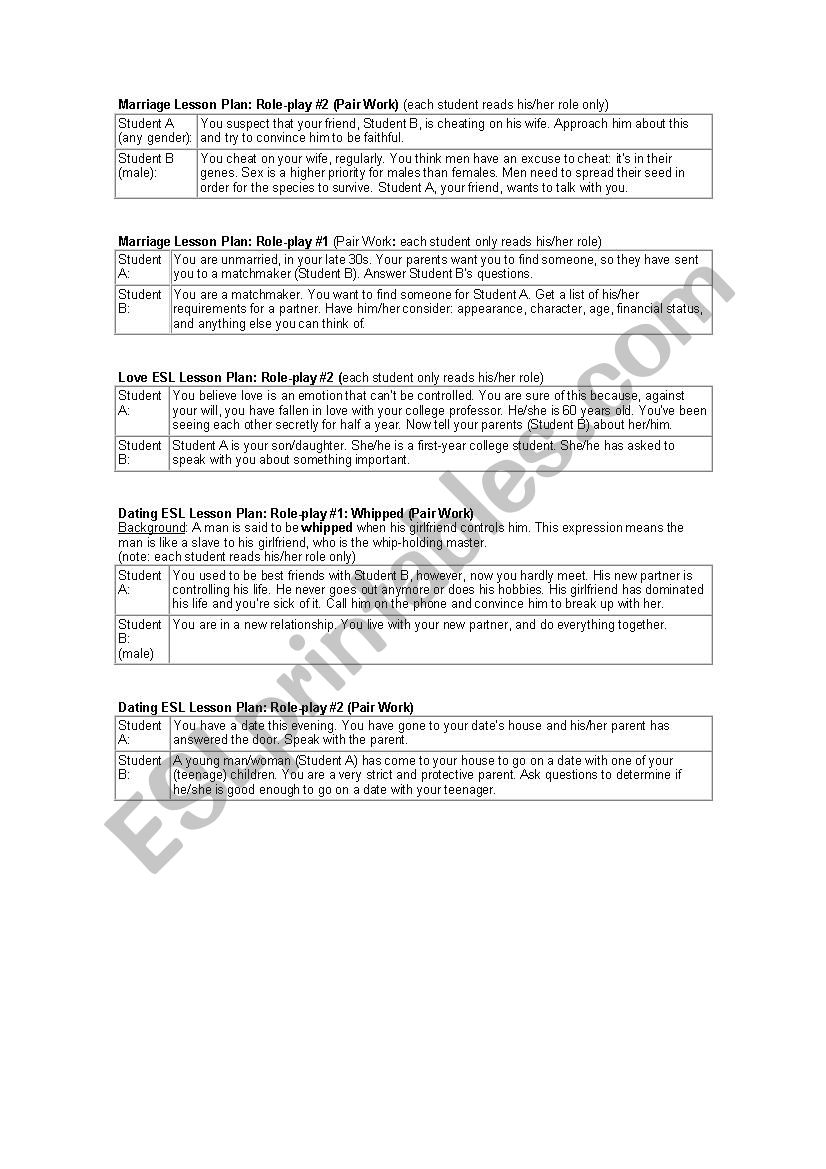 Role Play for Dating worksheet