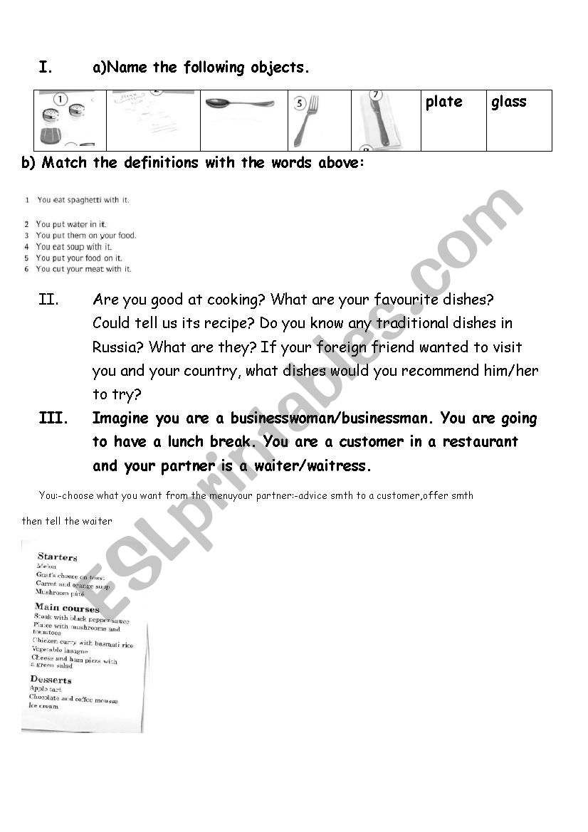 Kitchen utensils, cooking, ordering in a restaurant