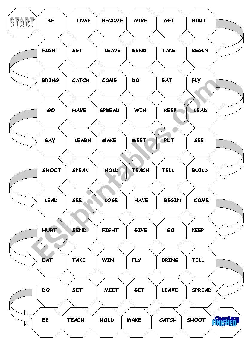 Irregular verbs board game worksheet